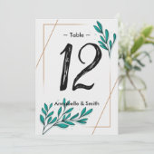 緑のフローラゴールド葉フォイルテーブル番号 招待状 (スタンド正面)
