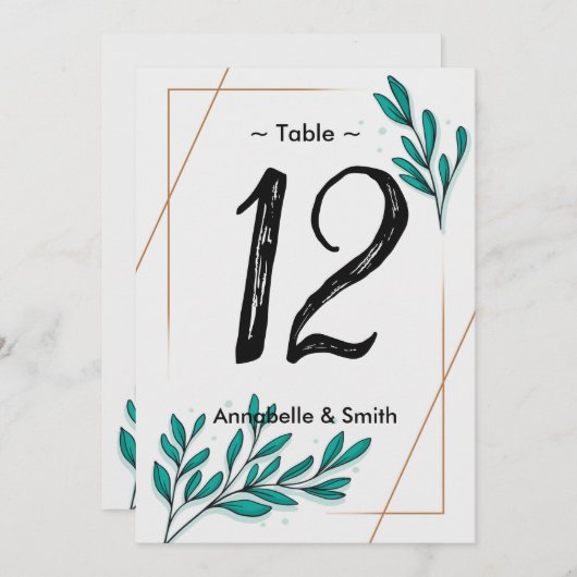 緑のフローラゴールド葉フォイルテーブル番号 招待状 (正面/裏面)