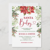 緑のフローラサンタクリスマスベビーシャワー 招待状 (正面)