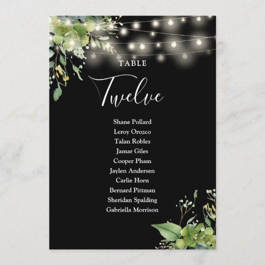 緑のフローラシーティングプランテーブル番号 サンキューカード (正面)