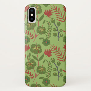 緑のフローラシームレスなパターンの花、枝、葉 iPhone X ケース