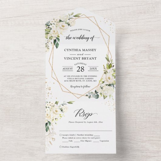 緑のフローラジオメトリック(ENVは必要結婚なし) オールインワン招待状 (内側)