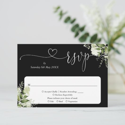 緑のフローラスクリプトハート白黒 出欠カード (スタンド正面)