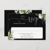 緑のフローラスクリプトハート白黒 出欠カード (正面/裏面)