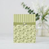 緑のフローラストライプR.S.V.P.カードのシェード 出欠カード (スタンド正面)