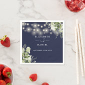 緑のフローラストリングライトネイビー結婚ブルー スタンダードカクテルナプキン (インサイチュ)