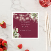 緑のフローラストリングライトバーガンディ結婚ズ スタンダードカクテルナプキン (インサイチュ)