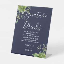 緑のフローラネイビーブルーシグネチャードリンク 台座サイン