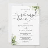 緑のフローラハートスクリプトのリハーサルディナー 招待状 (正面)