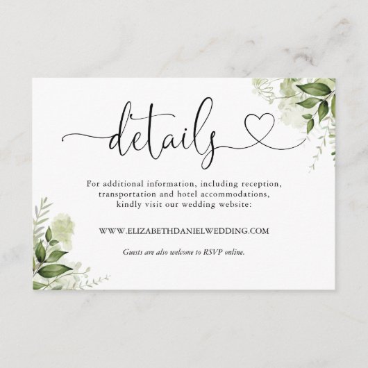 緑のフローラハートス結婚クリプトの詳細 エンクロージャーカード (正面)