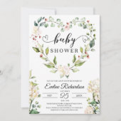 緑のフローラハートリースホワイトローズベビー 招待状 (正面)