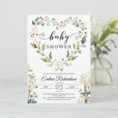 緑のフローラハートリースホワイトローズベビー 招待状 (スタンド正面)