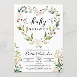 緑のフローラハートリースホワイトローズベビー 招待状