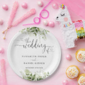 緑のフローラハート結婚スクリプト ペーパープレート (パーティー)