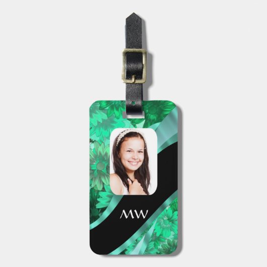 緑のフローラパーソナライズされた写真 ラゲッジタグ (正面縦)