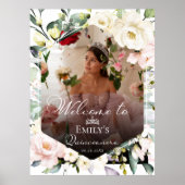 緑のフローラフレーム写真キンチェーニウェルカムサイン ポスター (正面)