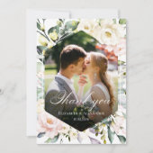 緑のフローラフレーム結婚写真のサンキューカード 招待状 (正面)