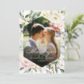 緑のフローラフレーム結婚写真のサンキューカード 招待状 (スタンド正面)