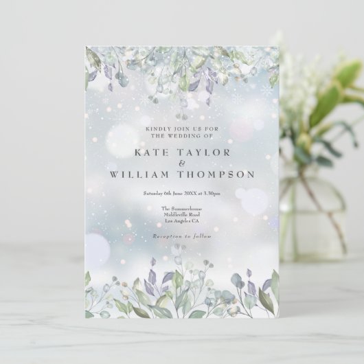 緑のフローラフローラセージ薄紫冬の結婚式 招待状 (スタンド正面)