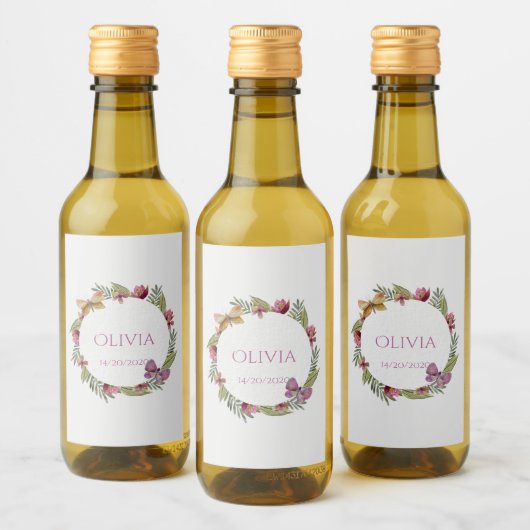 緑のフローラミニワインボトルラベル ワインラベル (ボトル)