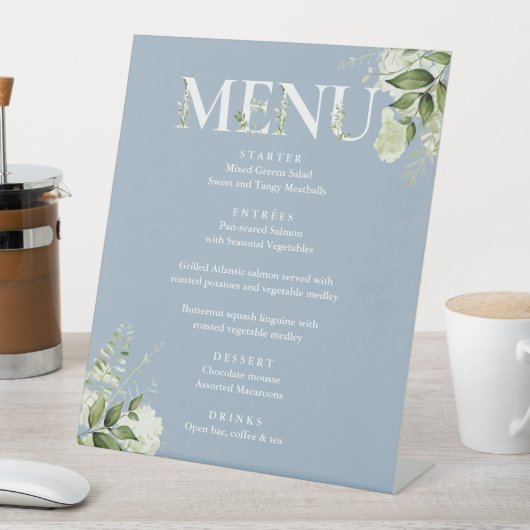 緑のフローラモダンエレガントダスティブルーメニュー 台座サイン (インサイチュ)