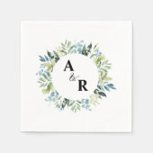 緑のフローラモノグラムカスタムウェディングカクテル スタンダードカクテルナプキン (正面)