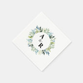 緑のフローラモノグラムカスタムウェディングカクテル スタンダードカクテルナプキン (角)