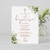緑のフローラモノグラムバプテスマバラ金ゴールド 箔招待状 (立ち正面)