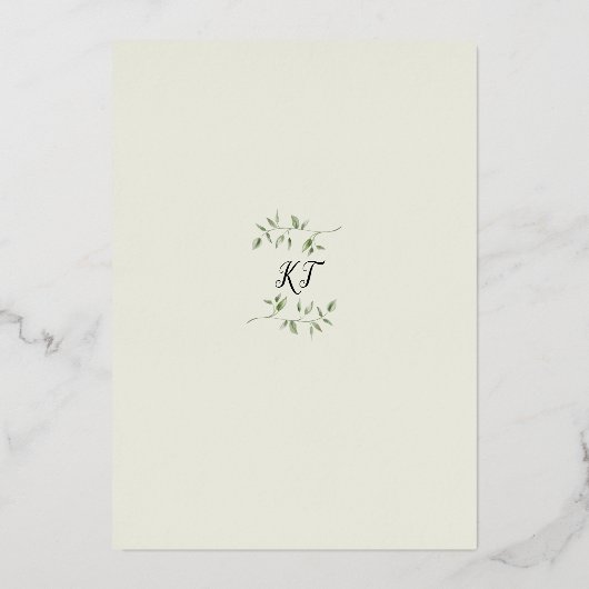 緑のフローラモノグラムバプテスムアーチ金ゴールド 箔招待状 (裏面)