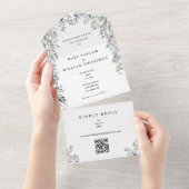 緑のフローラモノグラムQRコー結婚ド オールインワン招待状 (貼ってはがせる)