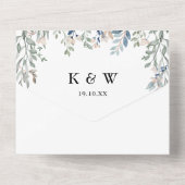 緑のフローラモノグラムQRコー結婚ド オールインワン招待状 (裏面)