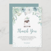 緑のフローララム男女兼用赤ちゃんシャワー サンキューカード (正面/裏面)