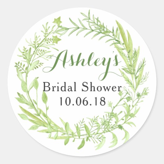 緑のフローラリースブライダルシャワーサンキュー ラウンドシール (正面)