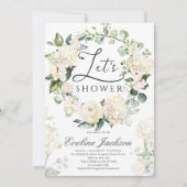 緑のフローラリースホワイトローズ金ゴールド幾何学的 招待状 (正面)