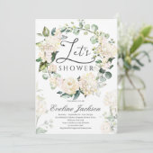 緑のフローラリースホワイトローズ金ゴールド幾何学的 招待状 (スタンド正面)