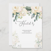 緑のフローラリースホワイトローズ金ゴールド幾何学的 招待状 (裏面)