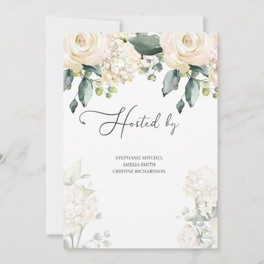 緑のフローラリースホワイトローズ金ゴールド幾何学的 招待状 (裏面)