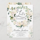 緑のフローラリースホワイトローズ金ゴールド幾何学的 招待状 (正面/裏面)