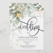 緑のフローラリース水彩書道 招待状 (正面/裏面)