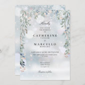 緑のフローラワイルドフラワーウィンターウェディング 招待状 (正面/裏面)