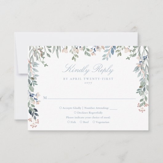 緑のフローラワイルドフラワーズダスティブルー結婚ズ 出欠カード (正面)