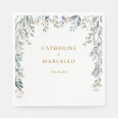 緑のフローラワイルドフラワー結婚金ゴールド スタンダードランチョンナプキン (正面)