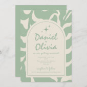緑のフローラヴィンテージとフォト結婚式招待状 招待状 (正面/裏面)