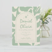 緑のフローラヴィンテージとQR結婚式招待状 招待状 (スタンド正面)