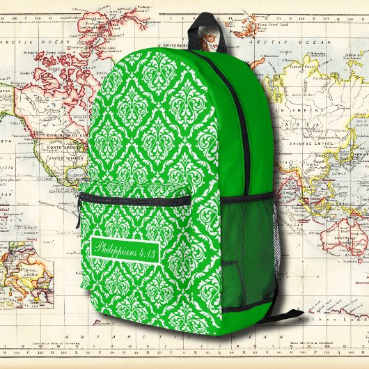 緑のフローラヴィンテージパターンとバイブル・バース プリントバックパック