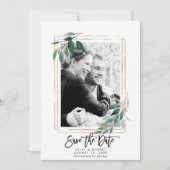 緑のフローラ写真の結婚式は日付カードを保存 サンキューカード (正面)