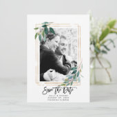 緑のフローラ写真の結婚式は日付カードを保存 サンキューカード (スタンド正面)