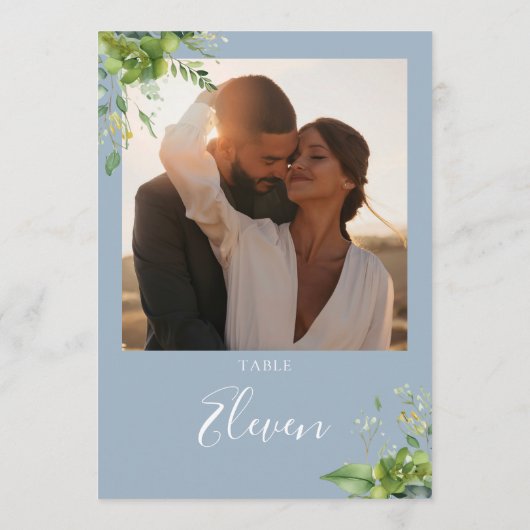 緑のフローラ写真ほこりっぽい青い表の番号 サンキューカード (裏面)