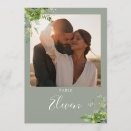 緑のフローラ写真セージ緑のテーブル番号 サンキューカード
