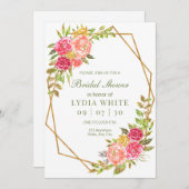 緑のフローラ幾何学的ブライダルシャワーパーティー 招待状 (正面/裏面)